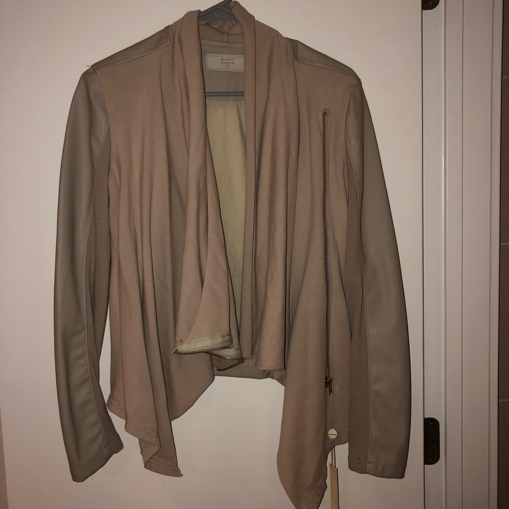 BlankNYC vegan leather and fabric drape jacket